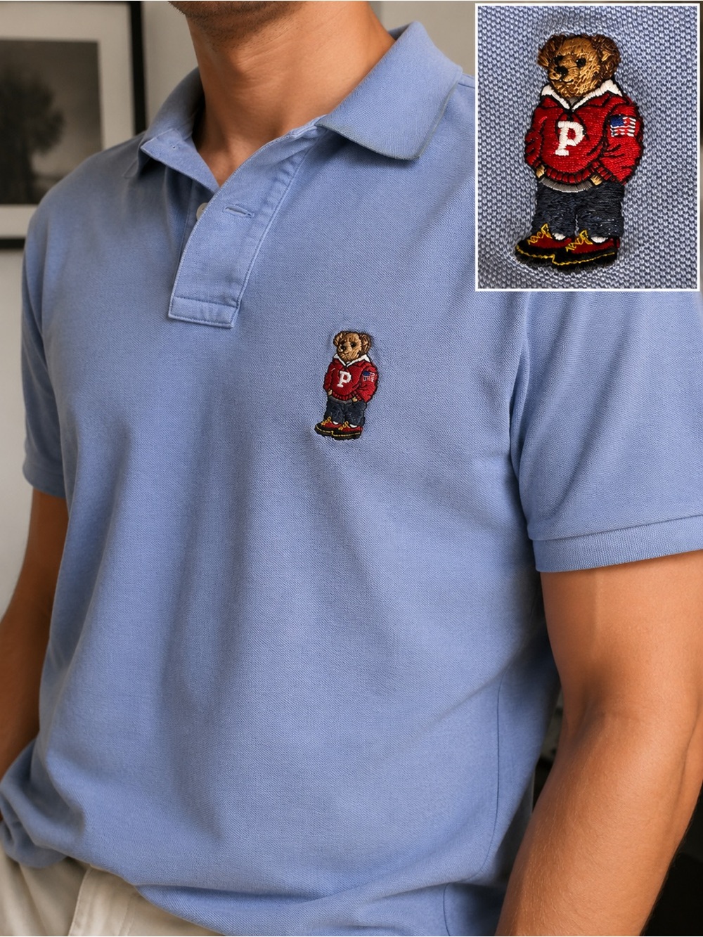 Polo Ralph Lauren Polo Bear Embroidered Mesh Polo Shirt Blue XXL RL14